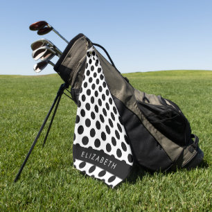 Serviette De Golf Pois noirs et blancs, pointillés, Votre nom
