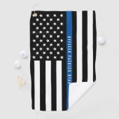 Serviette De Golf Police Mince Ligne Bleue Américain Drapeau Monogra (En situation)