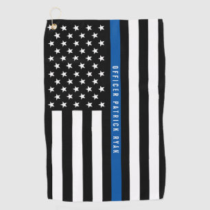 Serviette De Golf Police Mince Ligne Bleue Américain Drapeau Monogra