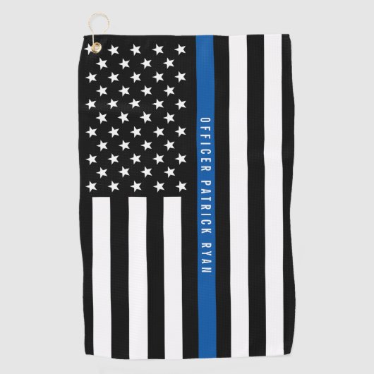 Serviette De Golf Police Mince Ligne Bleue Américain Drapeau Monogra (Devant)