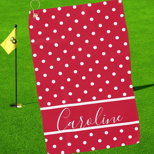 Serviette De Golf Polka rouge et blanc moderne point élégant Monogra