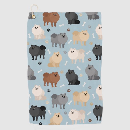 Serviette De Golf Poméranie Paw-prints et os de chien (Devant)