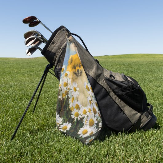 Serviette De Golf Poméranien dans Daisies Peinture - Art Chien origi (Vert)
