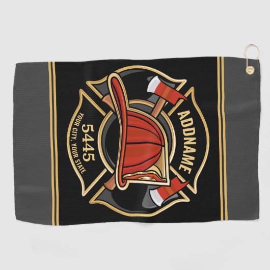 Serviette De Golf Pompier AJOUTER LE NOM Insigne du service de pompi (Horizontal)