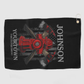 Serviette De Golf Pompier NOM Fire Department Hydrant USA Drapeau (Horizontal)