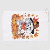 Serviette De Golf Poodle Thanksgiving Boissons Café Automne Feuilles (Horizontal)