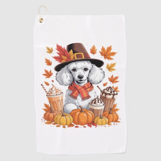 Serviette De Golf Poodle Thanksgiving Boissons Café Automne Feuilles (Devant)