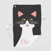 Serviette De Golf Portrait de chat noir mignon du milieu du siècle (En situation)