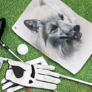 Serviette De Golf Portrait de loup blanc