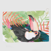Serviette De Golf Portrait toucan avec Feuilles tropicaux (Horizontal)