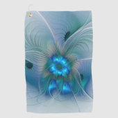 Serviette De Golf Position, Abstrait bleu turquoise fractal (Devant)