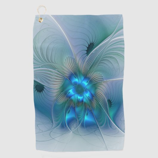 Serviette De Golf Position, Abstrait bleu turquoise fractal (Devant)