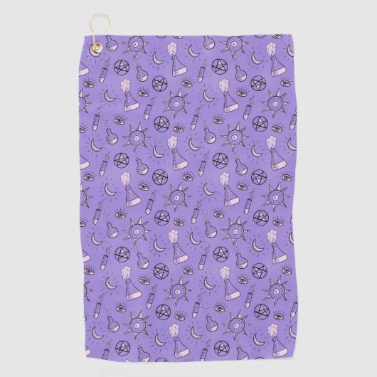 Serviette De Golf Potions de sorcière Motif d'alchimie violette (Devant)
