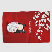 Serviette De Golf Poupée Kokeshi Rouge noir blanc cerisier  (Horizontal)