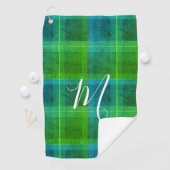 Serviette De Golf Préparation chic initiale vert et bleu tartan carr (En situation)