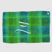 Serviette De Golf Préparation chic initiale vert et bleu tartan carr (Horizontal)