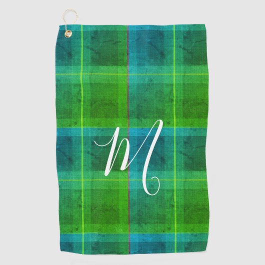 Serviette De Golf Préparation chic initiale vert et bleu tartan carr (Devant)
