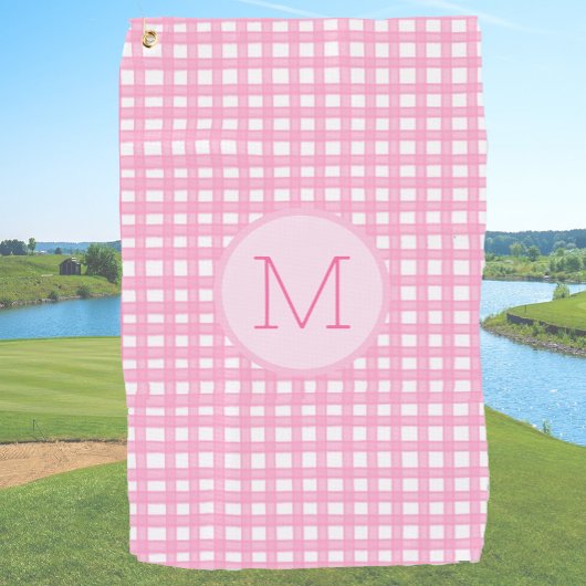 Serviette De Golf Preppy rose en vichy monogramme personnalisé dames