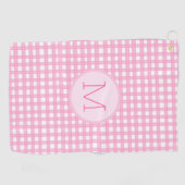 Serviette De Golf Preppy rose en vichy monogramme personnalisé dames (Horizontal)