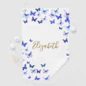 Serviette De Golf Pretty Blue Butterflies Custom Name Golf Towel (En situation)