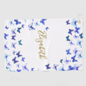 Serviette De Golf Pretty Blue Butterflies Custom Name Golf Towel (Horizontal)