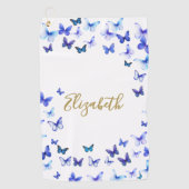 Serviette De Golf Pretty Blue Butterflies Custom Name Golf Towel (Devant)