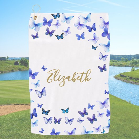 Serviette De Golf Pretty Blue Butterflies Custom Name Golf Towel