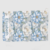 Serviette De Golf Pretty Blue Magnolia and Peony Personalized (Horizontal)