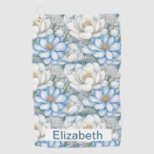 Serviette De Golf Pretty Blue Magnolia and Peony Personalized (Devant)