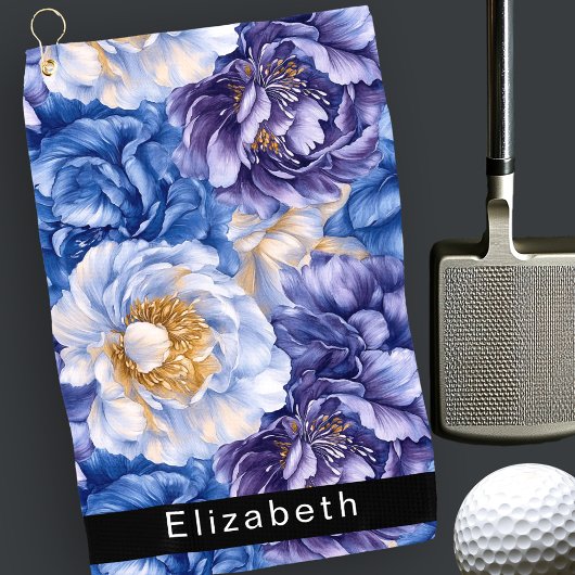 Serviette De Golf Pretty Blue Peony Personalized