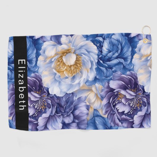 Serviette De Golf Pretty Blue Peony Personalized (Horizontal)