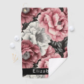 Serviette De Golf Pretty Pink and White Peony Personalized (En situation)