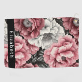 Serviette De Golf Pretty Pink and White Peony Personalized (Horizontal)