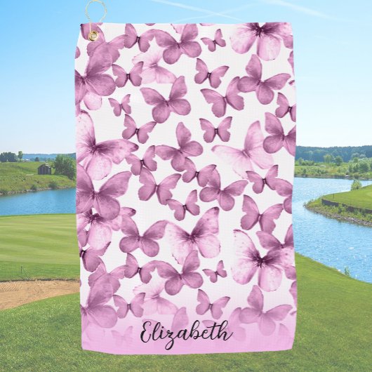 Serviette De Golf Pretty Pink Butterflies Personalized
