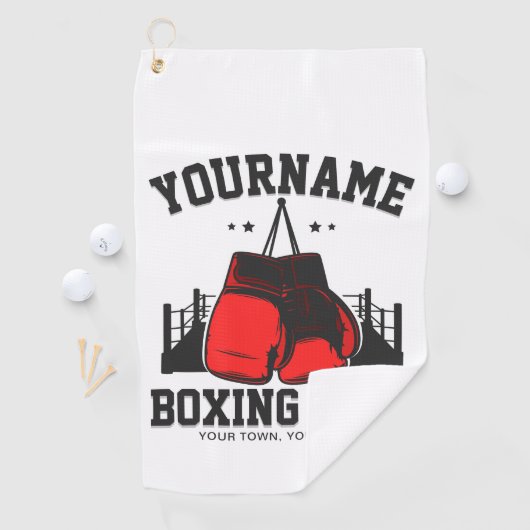 Serviette De Golf Pro Boxer AJOUTER NOM Gants rouges Boxer Ring Trai (En situation)