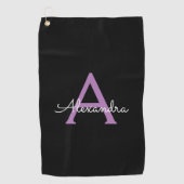 Serviette De Golf Purple Black Script Girl Nom du monogramme (Devant)