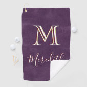 Serviette De Golf Purple Faux Cuir Unique 3 Couleur Nom Monogramme (En situation)