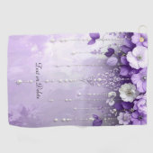 Serviette De Golf Purple Flowers with Dangling Pearls Golf Towel (Horizontal)