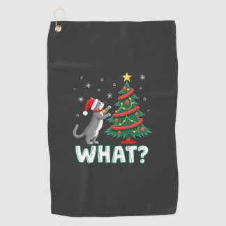 Serviette De Golf Quel chat drôle poussant l'arbre de Noël sur le ch