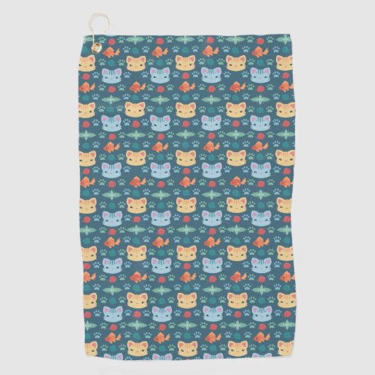 Serviette De Golf Qu'est-ce que le Cool, Kitty Chat en bleu et jaune (Devant)