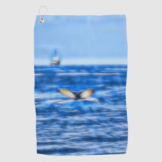 Serviette De Golf Queue de baleine nautique avec bateau Bleu Océan (Devant)