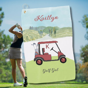 Serviette De Golf Radieux en rouge chariot de golf scénique nom init