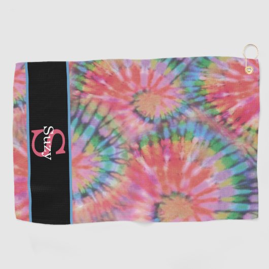 Serviette De Golf Rainbow Tie Dye Hippie Motif initial Monogramme (Horizontal)