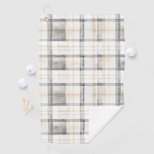 Serviette De Golf Rayes carreaux gris jaune crème (En situation)