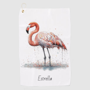 Serviette De Golf Rayonnement de Flamant rose : Aquarelle, personnal