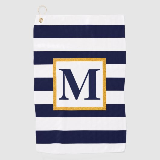 Serviette De Golf Rayures blanches et bleues (Devant)