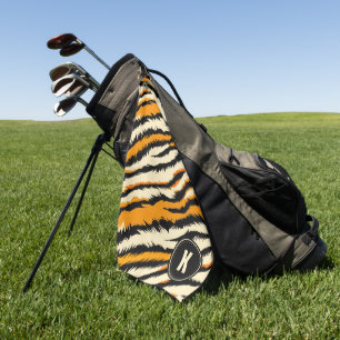 Serviette De Golf Rayures de tigre noir et orange Monogramme