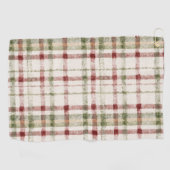 Serviette De Golf Rayures écossaises vertes et rouges crème (Horizontal)