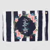 Serviette De Golf Rayures Et Monogramme De Cadre Floral (Horizontal)