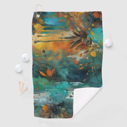 Serviette De Golf Récolte d'automne Turquoise rouille or Abstrait (En situation)